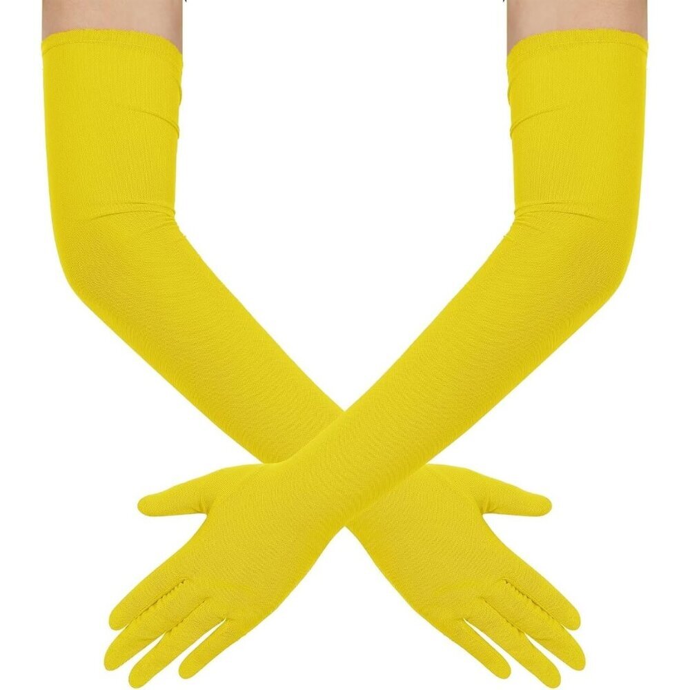 Women's Tulle Mesh Yellow Long Stretchy Gloves Halloween Party Wedding Costume